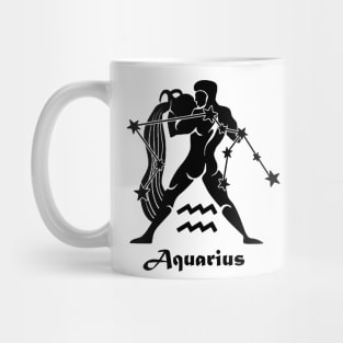 Aquarius - Zodiac Astrology Symbol with Constellation and Water Bearer Design (Black on White Variant) Mug